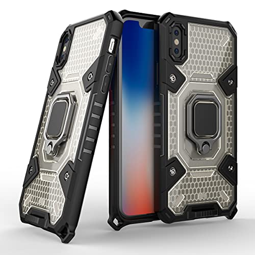 Image of Thermoplastic Polyurethane Tough Armor Bumper Back Case Cover For iPhone Xs|Ring Holder & Kickstand In-Built|360 Degree Protection Back Case Cover For iPhone Xs (Black)