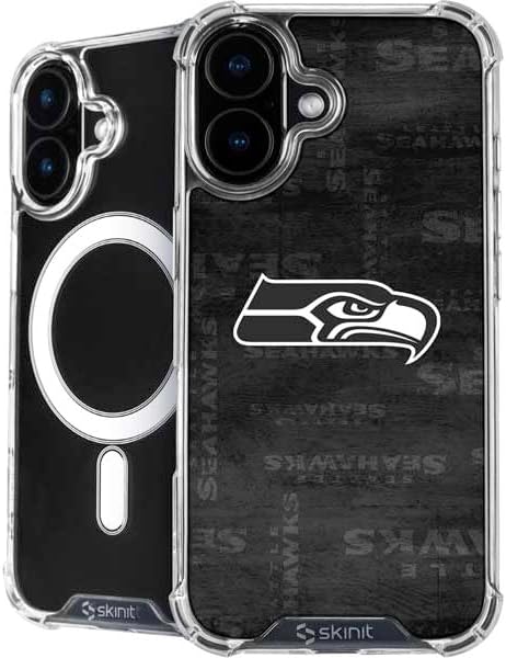 Skinit Phone Case Compatible with MagSafe iPhone 16 - Officially Licensed NFL Seattle Seahawks Black & White Design