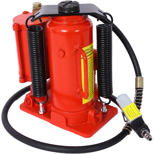 Air Hydraulic Bottle Jack, 12 Ton/24000 LBS All Welded Bottle Jack, 9.8-19.3 inch Lifting Range, Manual Handle and Air Pump, for Car, Pickup, Truck, RV, Auto Repair, Industrial Engineering (Red)