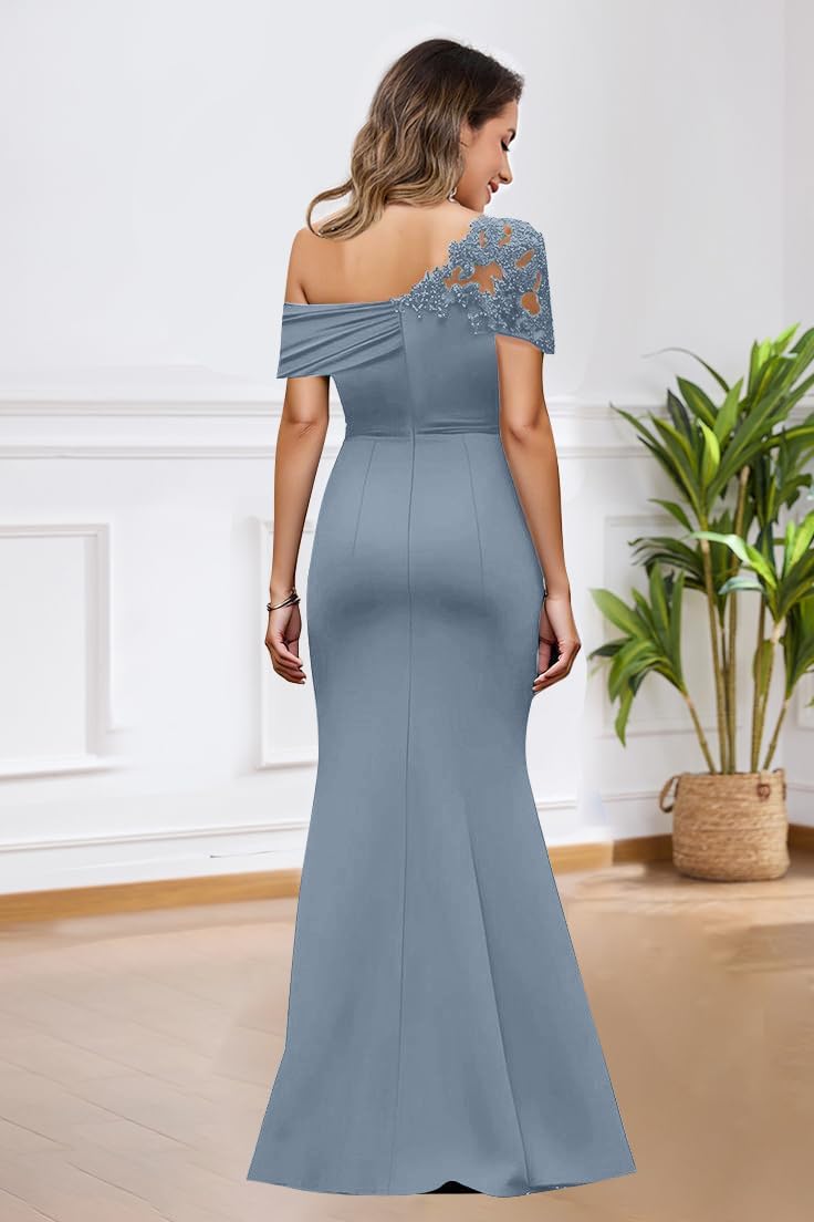 One Shoulder Chiffon Mother of The Bride Dresses for Wedding Long Lace Applique Mermaid Formal Wedding Guest Dress - Image 3