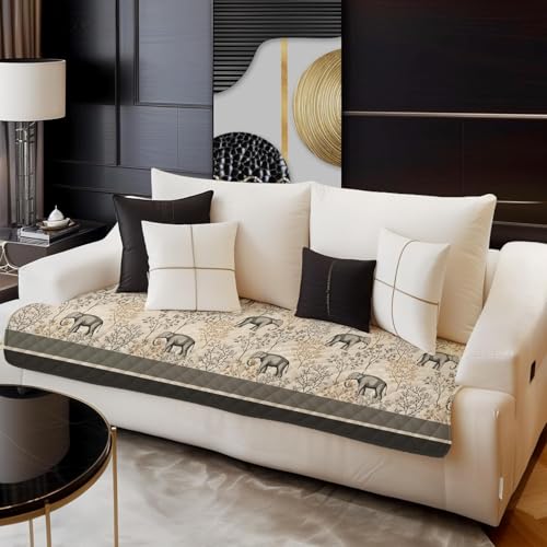 Image of Decorian Premium Soft Quilted Velvet Sofa Cover Mat, Sofa Seat Runner for Couch (Elephant, L Shape 7 (4+3) Seater)