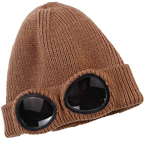 YOJEE Womens Solid Color Winter Knit Beanie Hats Ski Goggles Ski Cap Brown