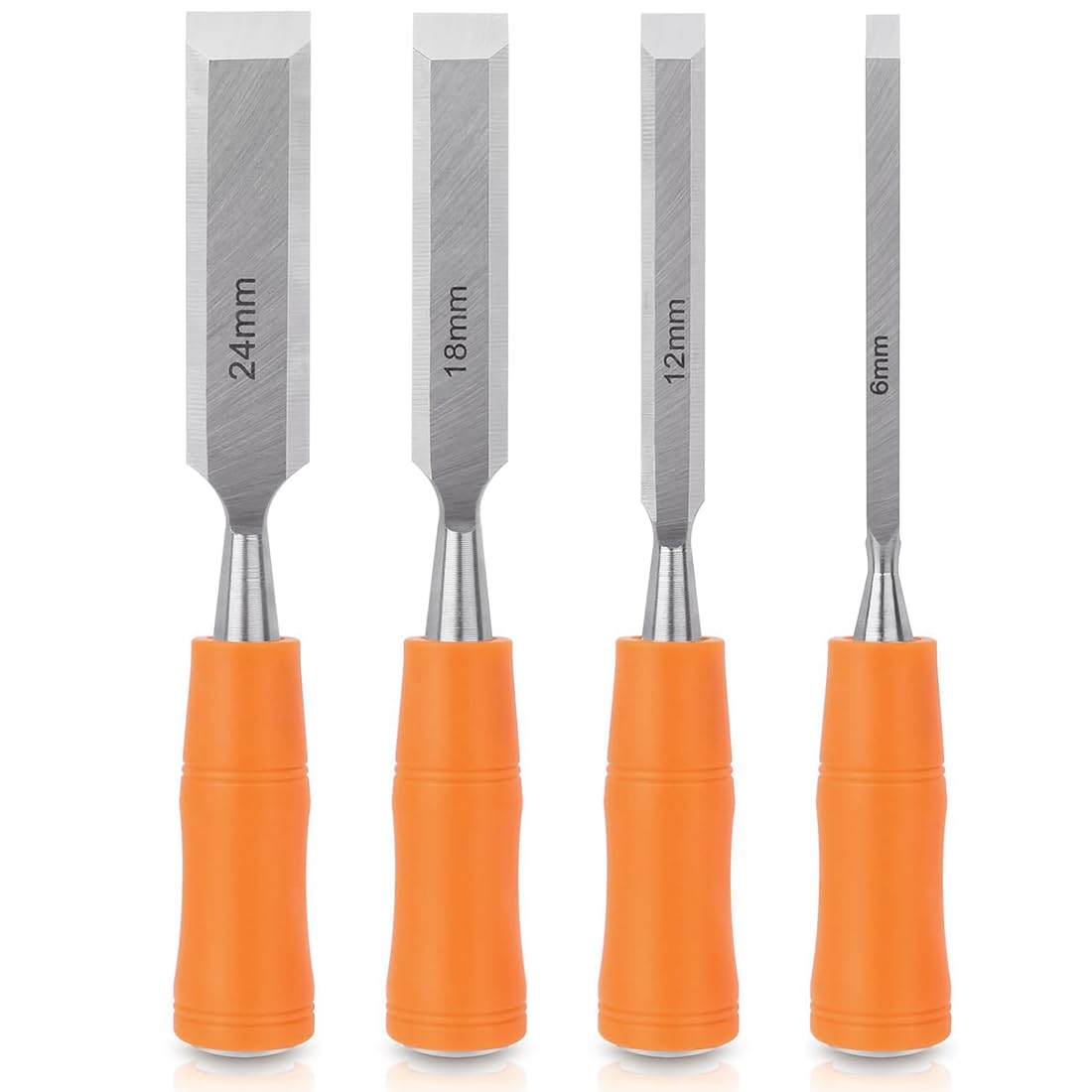 4-Piece Woodworking Chisel Set, Slanted Wood Carving Tool Set (Including 6/12/18/24mm), Ergonomic Handle, Professional DIY Carving Chisel