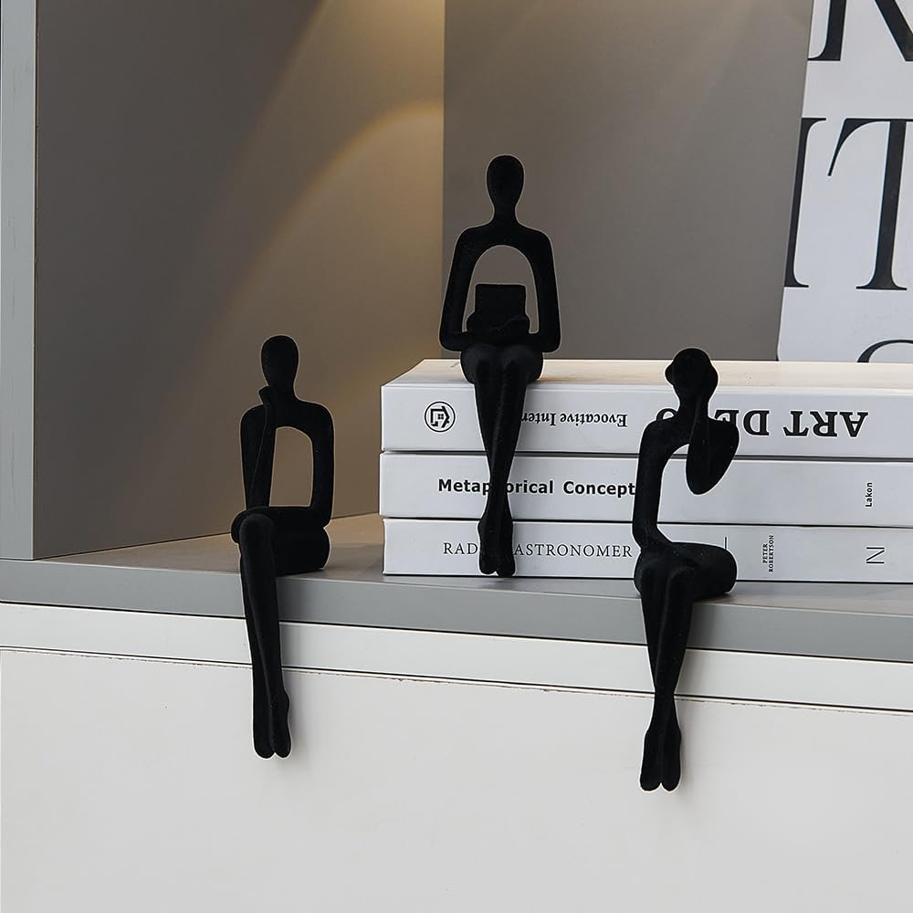 XINXUAN Statue Home Decor - Modern Bookshelf & Desk Decor - 3 Piece Set (Flocking - Black)