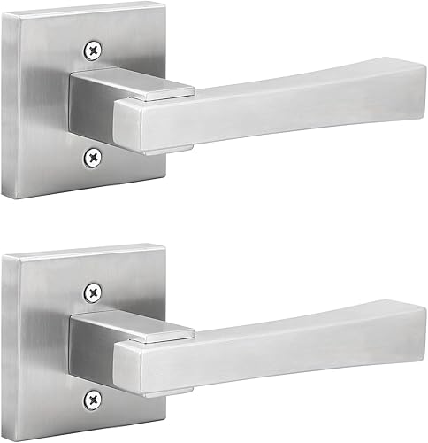 Orger Paquete de 2 manijas de puerta simuladas de níquel satinado que no giran, manija de puerta falsa de níquel, manija de puerta interior cuadrada