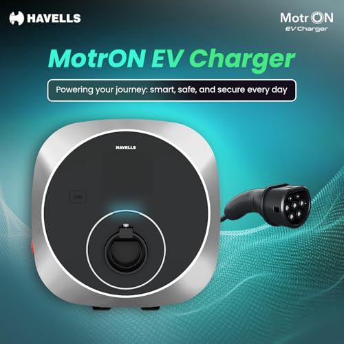 Image of Havells 7.4 kW MotrON PRO Smart EV Charger|2m & 5m Output TPU Cable| Wi‑Fi, GSM, 4G| OCPP 1.6| ARAI & IEC|IP66, IK10 & UV Safe|10+ Electrical Safety Features|2 Yr Warranty