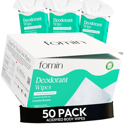 Image of FOMIN Acidified Deodorant Wipes for Women & Men - 50 Count Coastal Breeze