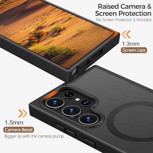 Image of Rayboen for Samsung Galaxy S23 Ultra Case Magnetic, [Compatible with Magsafe] Protective Skin Finish Matte Phone Cover for Samsung S23 Ultra with Translucent Hard Back & Soft Edge, Matte Black