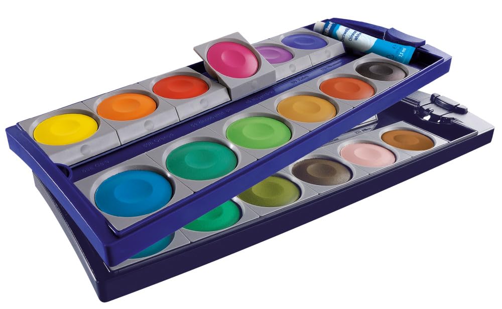 Pelikan Acquerelli, 24 Colori e 1 Tubetto di Bianco, Tavolozza Integrata, Set Colori Acquarello Per Dipingere, Set Portatile, Prodotto in Germania