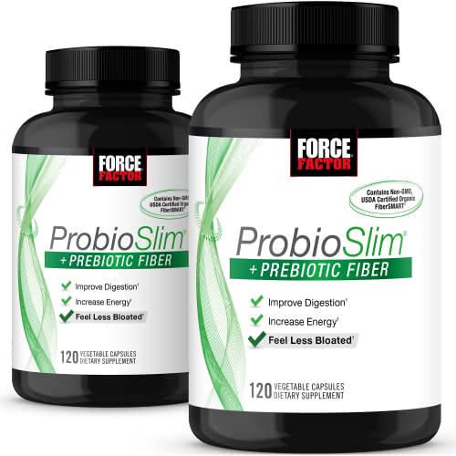 Force Factor ProbioSlim + Prebiotic Fiber Metabolism Booster for Women & Men, Digestive Health Support, Green Tea Extract and Psyllium Husk Fiber, Force Factor, 240 Count, Pack of 2