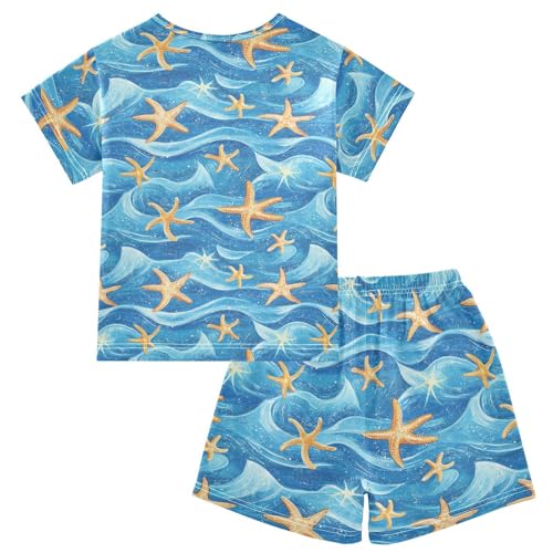 ALAZA Starfish Ocean Waves Pajama Set Short Sleeve Sleepwear Soft Lounge Nightwear2
