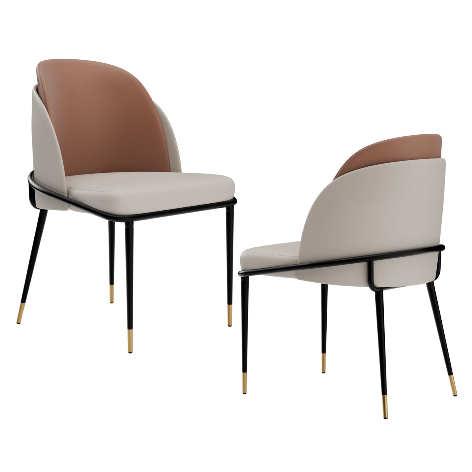 FATIVO Leather Dining Chairs Set of 2 : Luxury Faux Leather Dining Room Chair Double Colors Thick Spacious Seat Upholstered Armless Chair with Black Metal Legs for Living Room Kitchen Reddish Brown