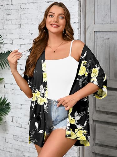 Image of AusLook Plus Size Cardigan for Women Short Sleeve Lightweight Open Front Shrug with Pockets for Dresses and Layering 1X-5X