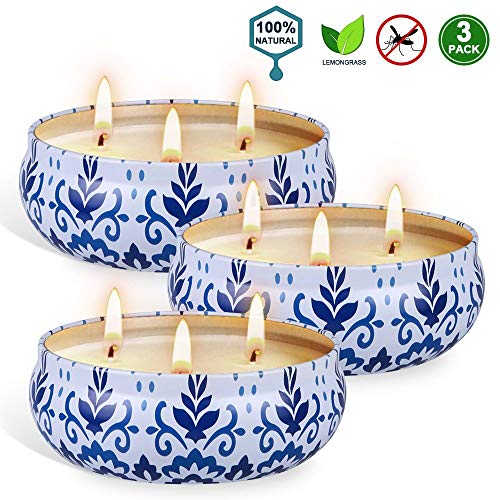 Aottom Set di 3 Citronella Candele per Esterno Grande Giardino Candele alla Citronella Antizanzare 3 stoppini da Esterno 270-300 Ore di combustione per Giardinaggio,Terrazza,Picnic,Piscina, Campeggio
