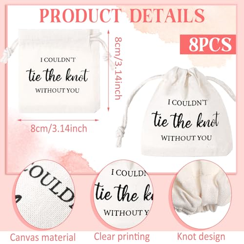Tondiamo 8 Sets Bridesmaids Gifts Bridesmaid Pearl Jewelry Bridesmaid Knot Pearl Earrings and Linen Cotton Small Drawstring Bags Wedding Bridesmaids Gifts I Couldn't Tie the Knot Without You3