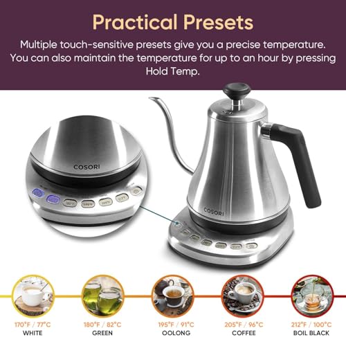 Image of Cosori Gooseneck Electric Kettle with Temperature Control, 0.8L, Silver (Pack of 4)