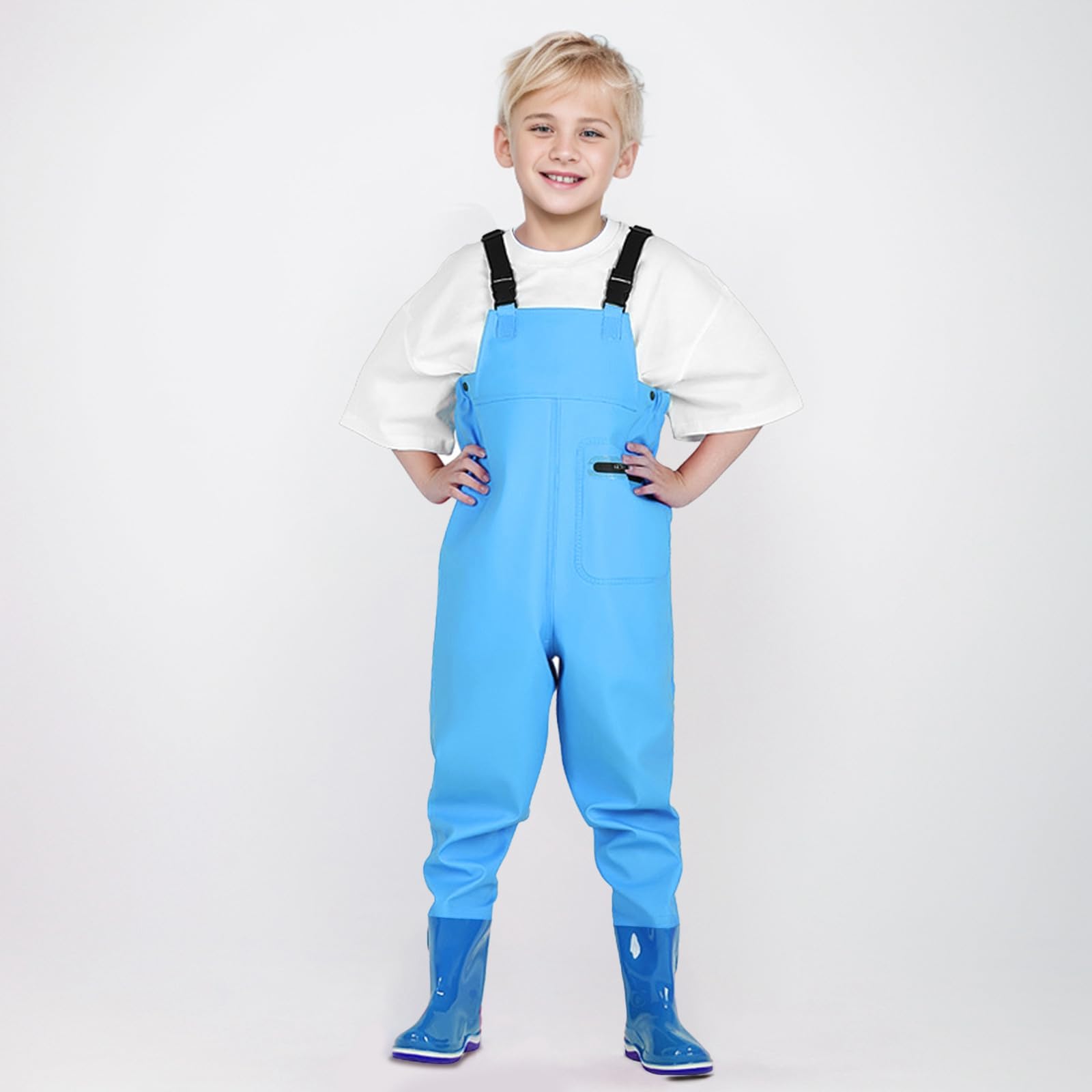 Vadeadores para niños y niñas Vadeadores para niños, impermeables con botas, tirantes junior, botas de lluvia, suela antideslizante, botas de goma para jóvenes de 2 a 15 años