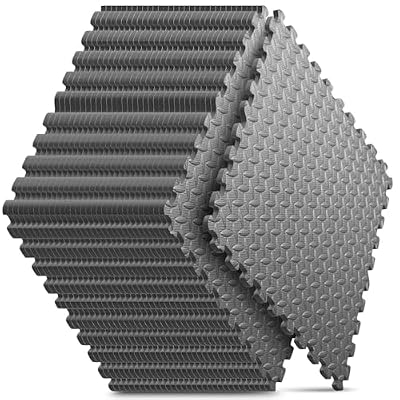 Home Gym Mat, Puzzle Exercise Mat, 1of EVA Interlocking Foam Floor Tiles for Home Workout Equipment and Kids' Play Areas - Grey, 24 in x 24 in x ½ in - 32 Tiles (Grey, 32 Pack 128 sq ft)