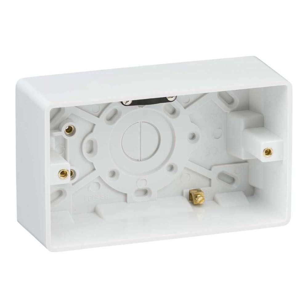 Curved Edge Double 47mm Pattress Box with Earth Terminal and Cable Strain Relief