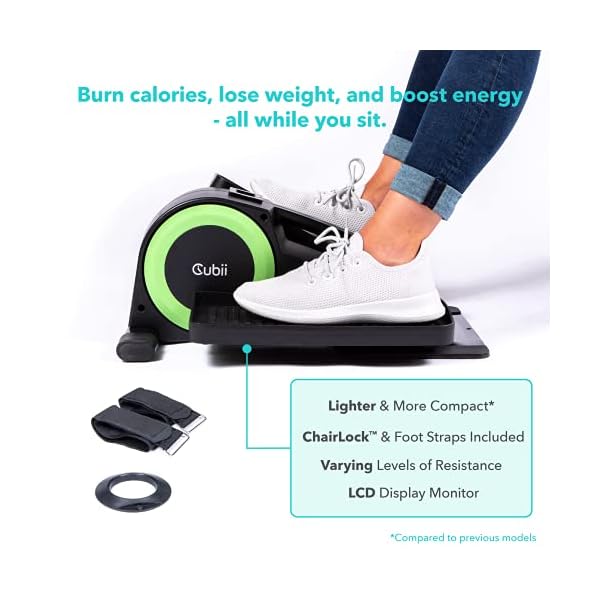 Cubii JR2, Under Desk Elliptical, Under Desk Bike Pedal Exerciser, Seated Elliptical, Work from Home Fitness, Mini Elliptical Machines for Home Use, Cubii Exerciser for Seniors, Desk Exercise, Green
