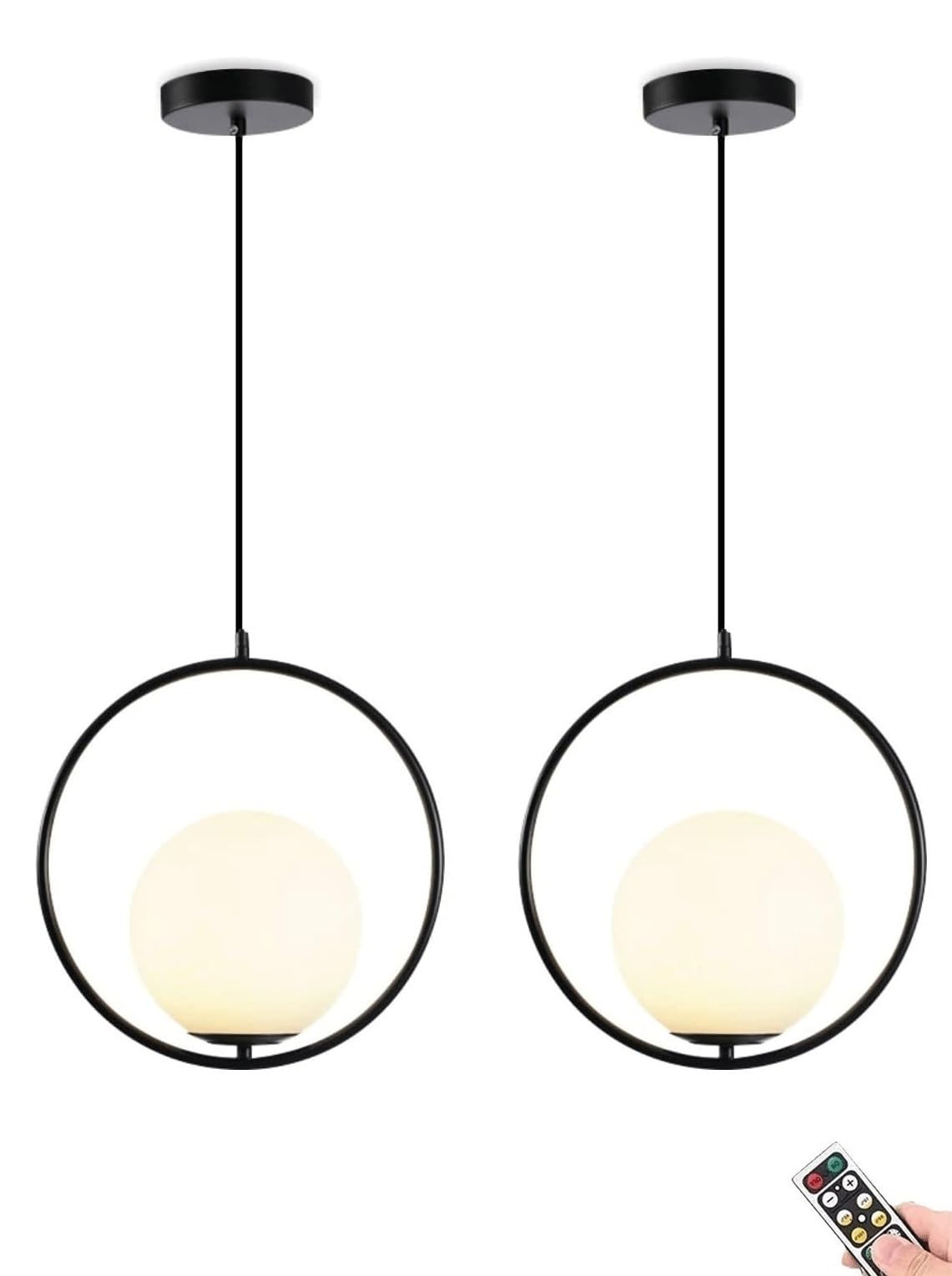 Battery Operated Pendant Light with Dimmable Rechargeable Bulb - Stylish Hanging Ceiling Lighting for Kitchen, Dining, Living Room, and Bedroom