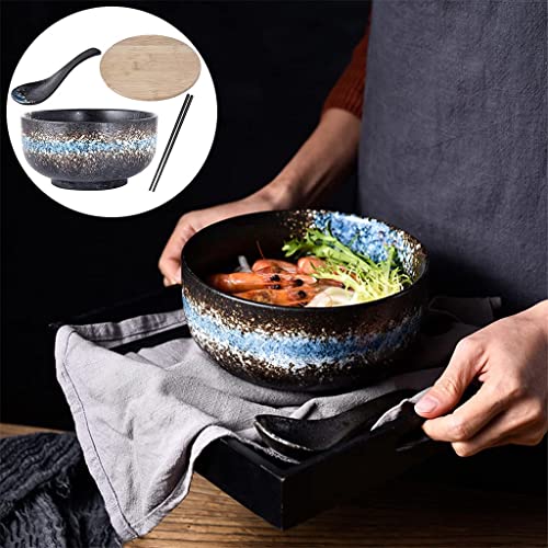 Ramen Schüssel-Set – 1500 ml Keramik-Nudelschale mit Löffel und Essstäbchen, kreatives Geschirr für Suppe und Reis
