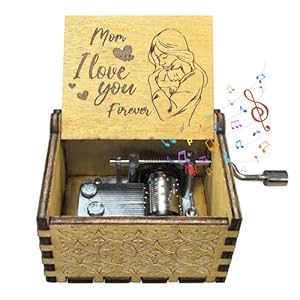 Gift for Mum, Wood Hand Crank Music Box Gifts for Mum, from Daughter Son, Thank You Mum Gifts for Mothers Day, Heart Plaque Mummy Presents