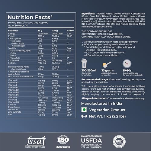 Image of Nutrabay Gold Tri Blend Whey Protein Powder - 1kg, Malai Kulfi | 25g Protein, 5.5g BCAA | Concentrate, Isolate, Hydrolyzed Protein | Muscle Growth & Recovery | Gym Supplement for Men & Women