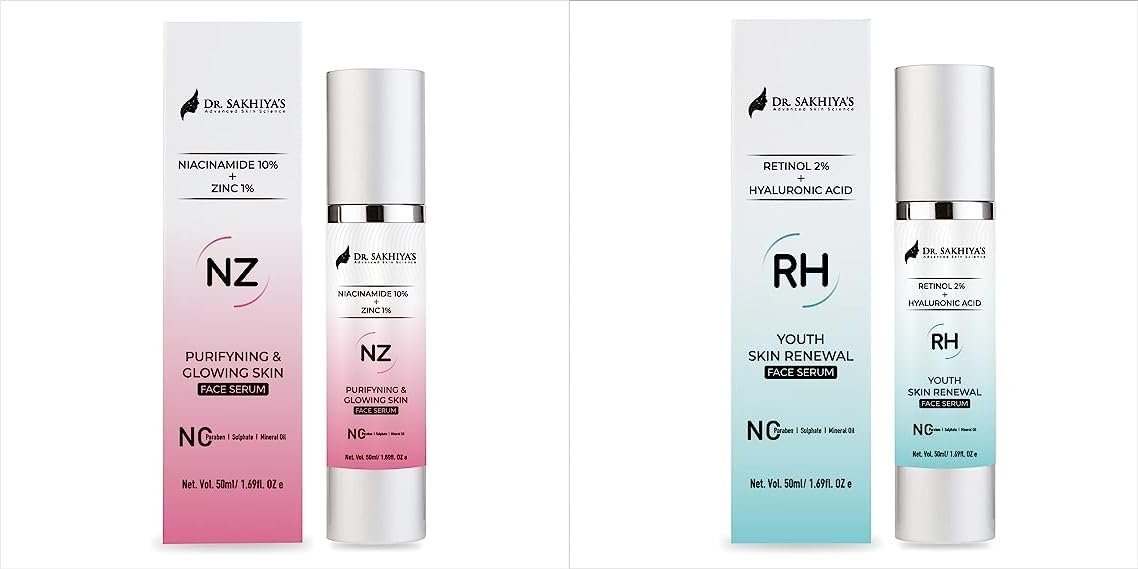 DR. SAKHIYA'S Combo Of Niacinamide + Retinol Face Serum With Zinc Pca Acne Mark All Skin Types (Pack Of 2) Moisturizer, For Pigmentation, Peeling Solution, Glycolic Bright Serum, Night Cream