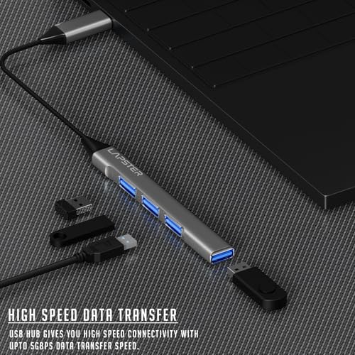 Image of Lapster USB C Hub (4-in-1), Type C Multiport Adapter with 1 x USB 3.0 & 3 x USB 2.0 Ports, up to 5 Gbps High Speed Data Transfer for Laptop, MacBook, PC (Grey)