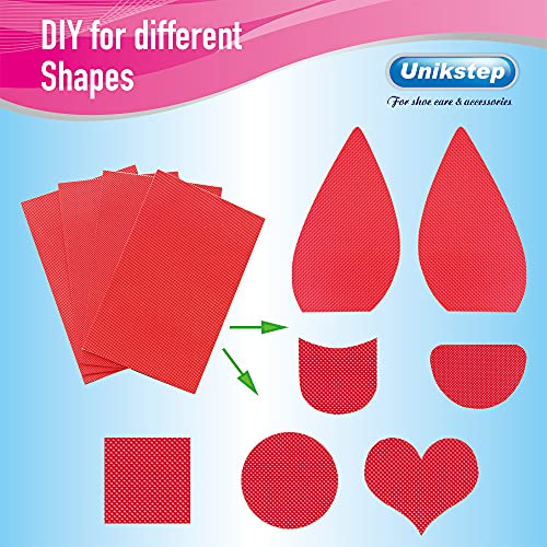 Image of Unikstep 4 Pieces Shoe Sole Protectors, Shoe Bottom and Heel Anti Slip Grip Pads, Self Adhesive Non Skid Noise Reduction Sticker Cushion (Red)