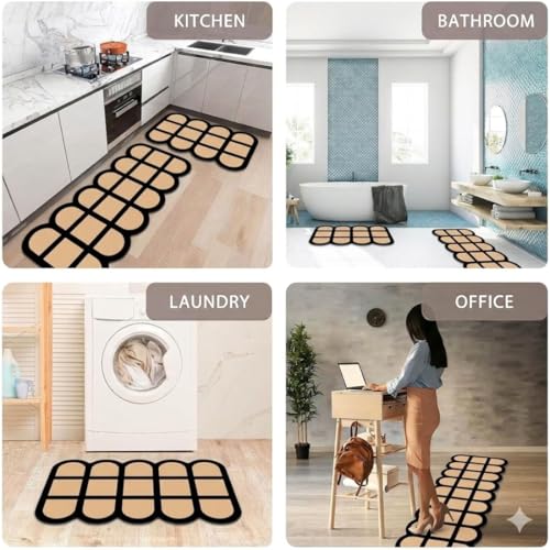 Image of Kitchen Anti Slip Mat for Floor, Waterproof Washable Kitchen Mats, Non Slip Kitchen Floor Mats for Home, Soft Mats for Kitchen, Kitchen Mats for Floor Anti Slip (Fancy Brown Ladder)