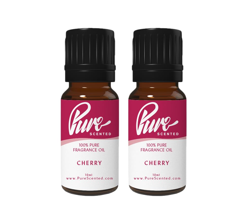 Pure Scented 20ml Fragrance Oils - 2 x 10ml Suitable for Candles, Soaps, Slime, Diffusers, Cosmetics, Wax Melts, Designer (2 x 10ml, Cherry)