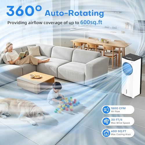 Image of Evaporative Air Cooler, 35 inch Windowless Air Conditioner Portable w /3 Speeds, 25ft Remote, Smart Timer & Water Tank, Portable Air Conditioners No Windows Needed, 90Oscillating AC Unit for Room