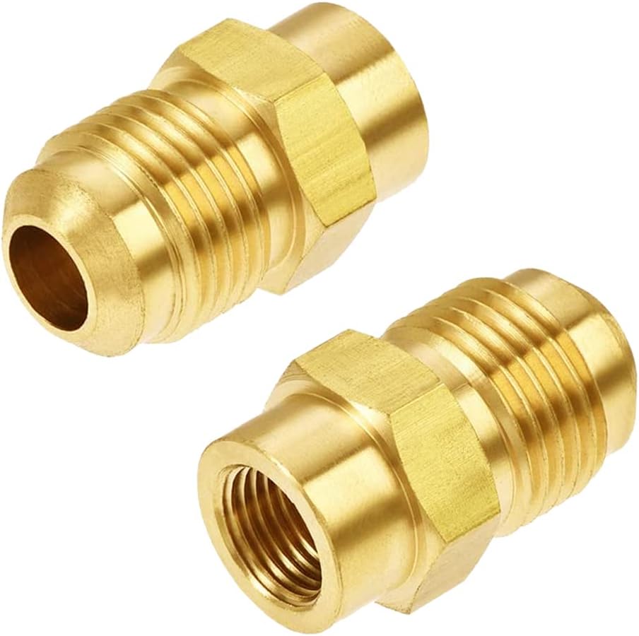 Joywayus Brass Flare Tube Fitting Coupling Gas Adapter 3/8"Flare Male x 1/8"NPT Female Pipe Connector (Pack of 2)