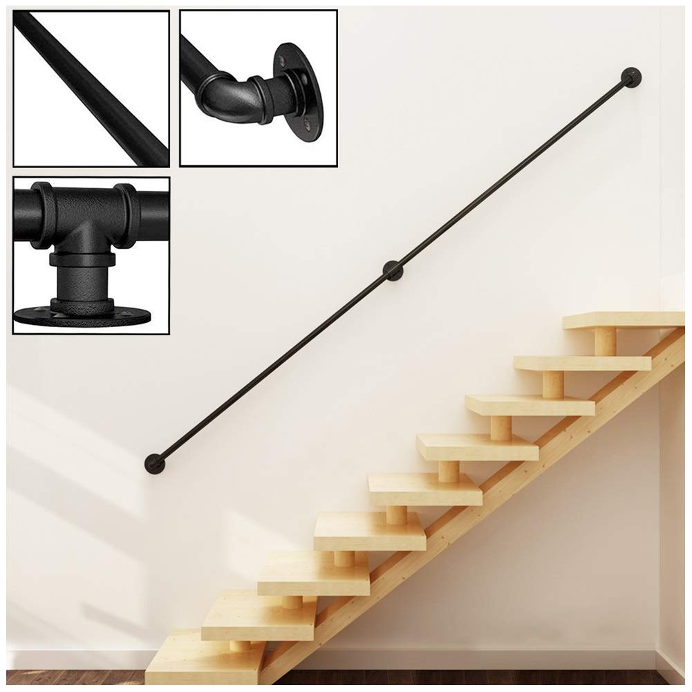 Fushou 20ft. Vento Industriale Tubo 'Acqua Corrimano per Scala. Ferro Battuto Antiscivolo Ringhiera Interno Attico Corridoio Corrimano A Muro Wuzming (Size : 4ft/1.2m)