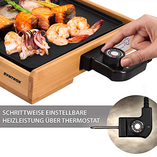 Syntrox Germany Plancha Grill Tischgrill Mexiko Grillplatte halb geriffelt/halb glatt 2200 W Antihaftbeschichtung Holz… – Bild 3