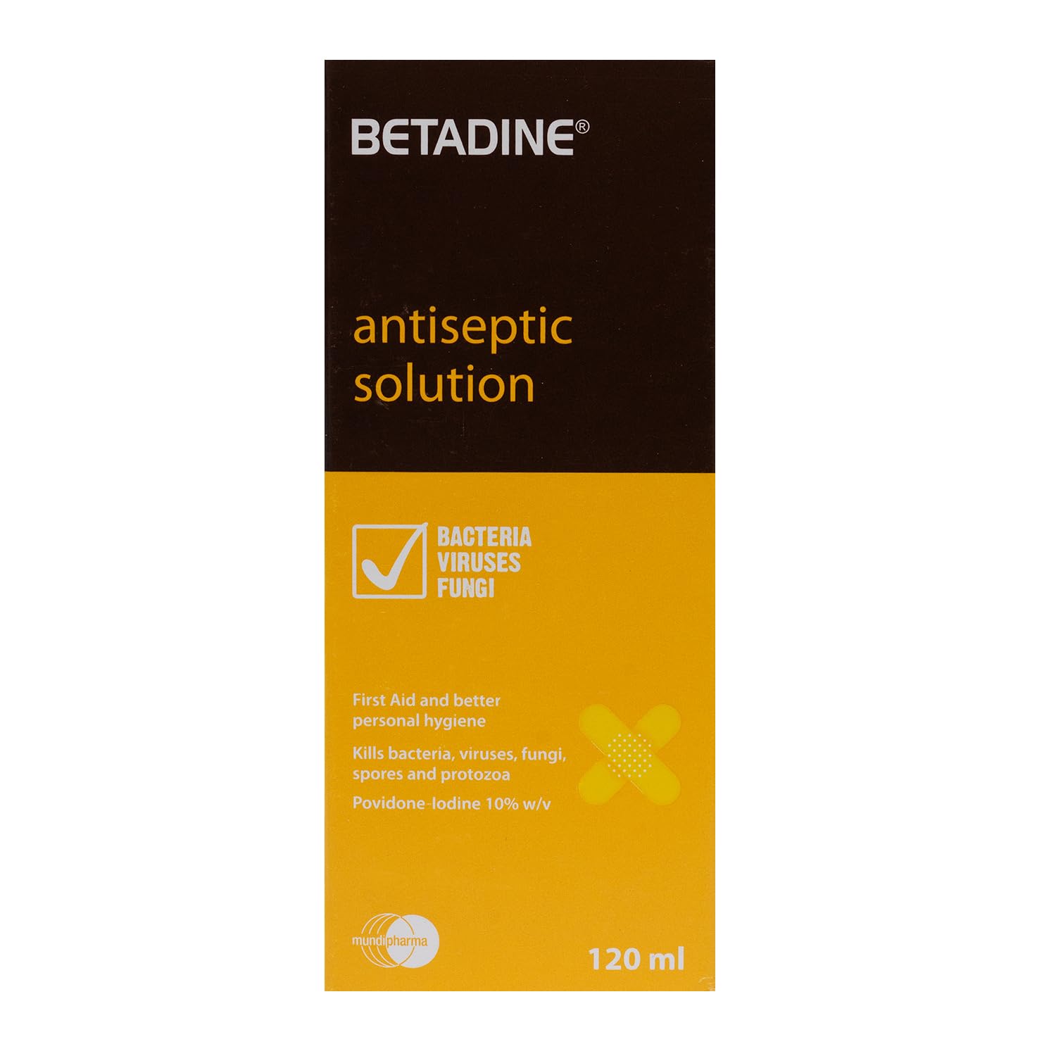 Betadine Antiseptic Solution 120ml, Povidone-Iodine Antiseptic Liquid for Cleansing Minor Cuts, Grazes, Burns & Skin, Home & Family First-Aid Bottle - Use as Directed