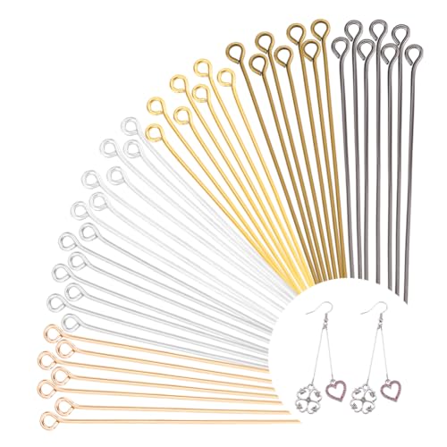 PH PandaHall 1200pcs 50mm Eye Pins 6 Colors 20 Gauge Open Eyepins Jewelry Head Pins Metal Eye Pin for Earring Bracelet Pendant Making Jewelry Findings for Charms Beads DIY Crafts