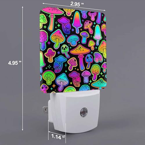 Image of LED Night Light,Colorful Mushrooms Pattern LED Night Light Plug into Wall with Dusk to Dawn Light Sensor White Energy Efficient Nightlight for Bedroom Bathroom Hallway Living Room Kitchen