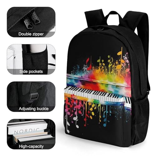 Mochila de Viaje con Bolsillo, Teclado de Piano Colorido, 42x30.5cm miniatura 3