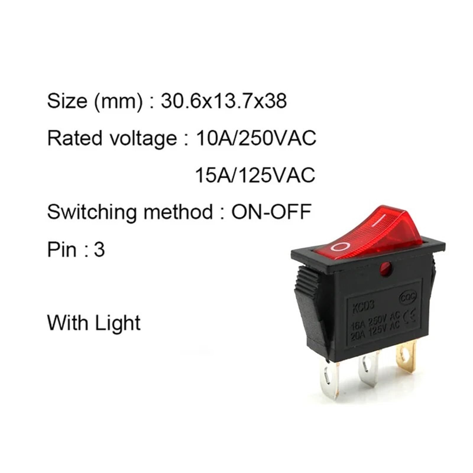 KCD3 włącznik/wyłącznik 2-pinowy, 3-pinowy, elektryczny włącznik/wyłącznik z włącznikiem zasilania światła 16A, 250VAC/20A, 125VAC, 5 sztuk (2P ON-OFF Black)