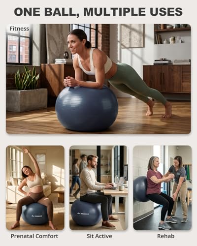 Image of Trideer Yoga Ball for Exercise, Pilates, Core & Balance Training, Stability Ball for Pregnancy & Birthing Prep, Physical Therapy, Daily Stretching, Office Chair for Active Sitting, Quick Pump Included