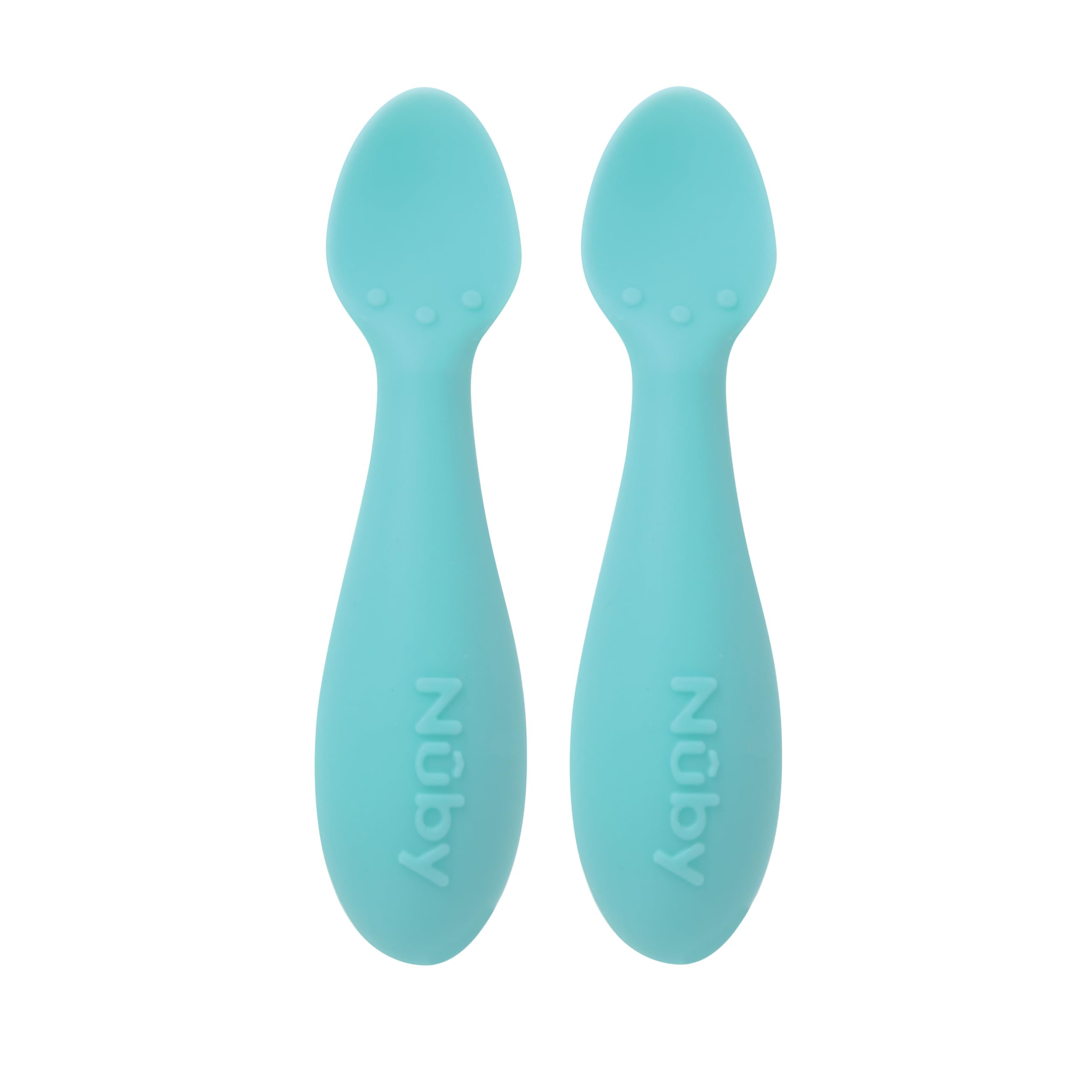 Nuby Silicone Mini Spoons - (2-Pack) Baby-Led Weaning Spoons for Babies - 4+ Months - Aqua