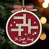 Custom Family Crossword Puzzle Art Ornament, Personalized Christmas Ornament 2025, Family Wooden Ornament with Pet, Xmas Keepsake, for Grandparents, Mom, Dad, Sister, Brother