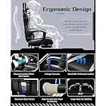 Yaheetech Gaming Chair, Video Game Chair with Massage Lumbar Support and Footrest Height Adjustable Ergonomic Computer Gaming Chair with Swivel Seat and Headrest, Black/White - Image 3