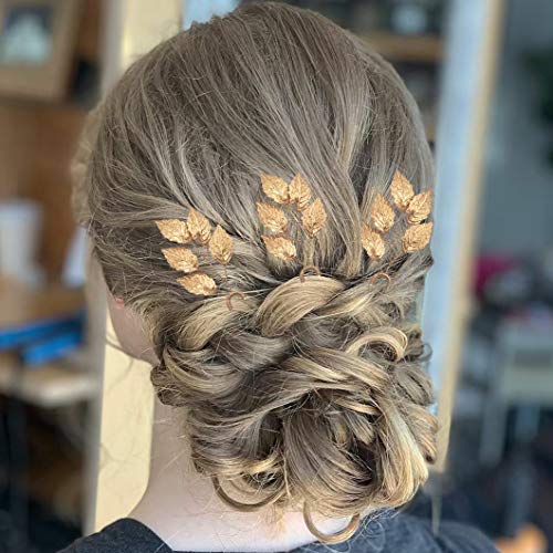 Bride Hair Accessories Messen Leaf Hair Bobby Pins Vintage Gold Clip for Wedding Bridesmaid Jewelry Handmade (Pack of 3, Gold)