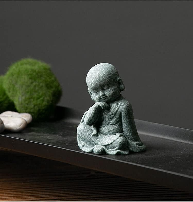 Miniatura 4 de Dimleen Estatua de monjes, estatua de monjes, pequeña y bonita estatua de Buda de bebé, esculturas sonrientes de arenisca, decoración del hogar,