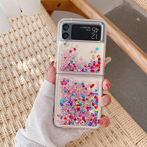 Coque Samsung Z Flip 4 et 3 pailletée rose transparent de luxe