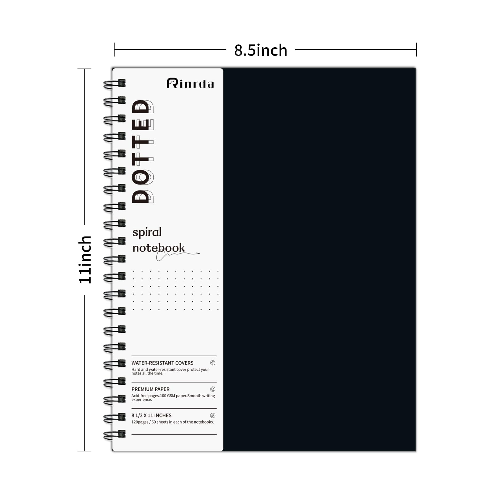 Rinrda Lot de 4 carnets à spirale à pois de 21,6 x 27,9 cm à couverture rigide de 120 pages de 100 g/m² à couverture rigide pour école, bureau, artiste